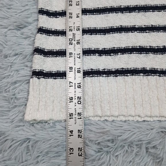 H & M Womens Sweater White Small Stripes Zip Back Cotton Round Neck - Picture 9 of 12